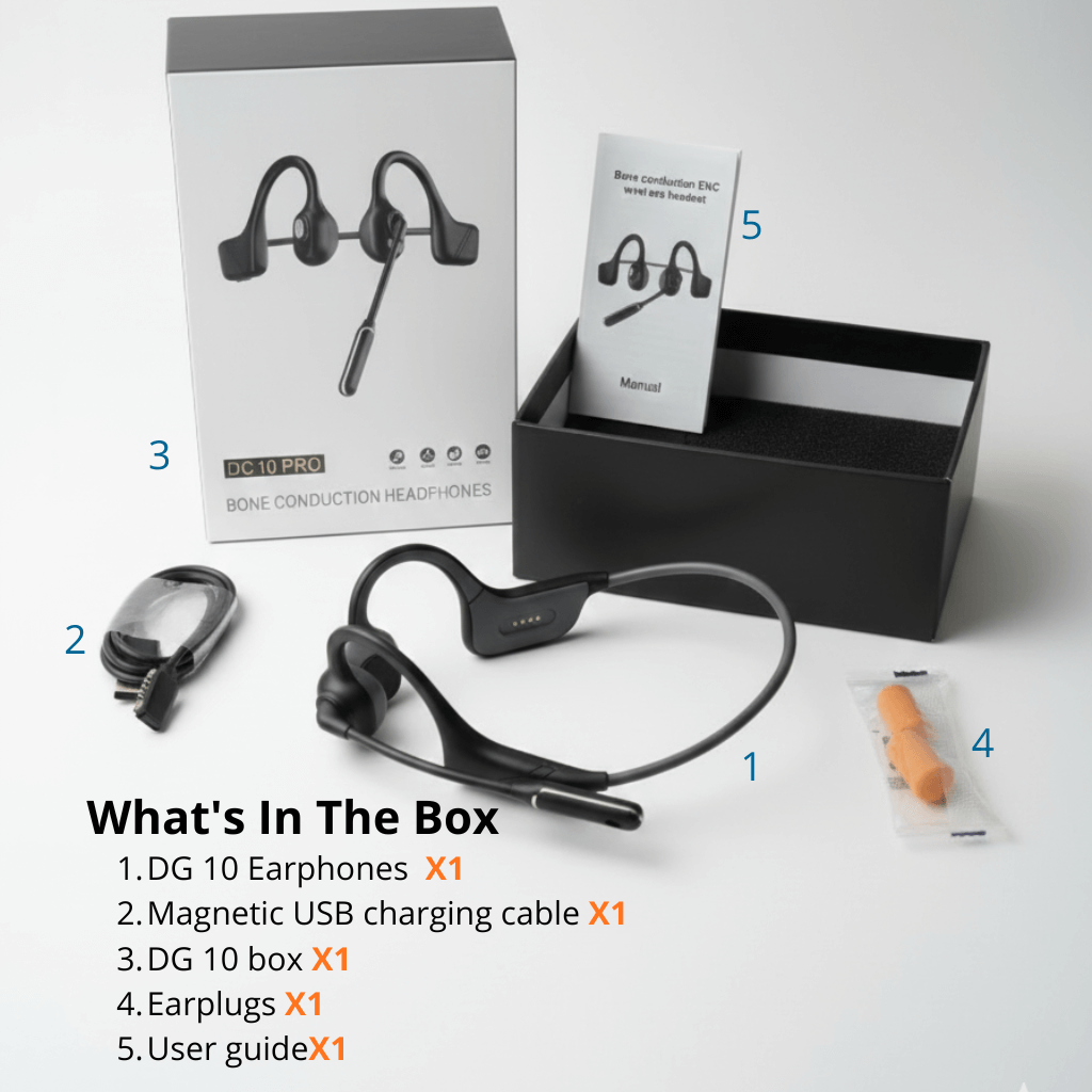 What's in the box DG 10 PRO Bone Conduction Headphones