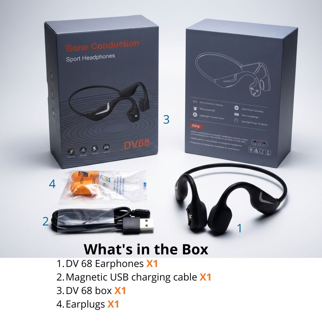 What's in the box DV 68 - Sport Bone Conduction Headphones